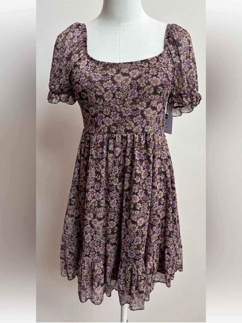 NWT Originality Floral Babydoll Mini Dress Small Cottagecore